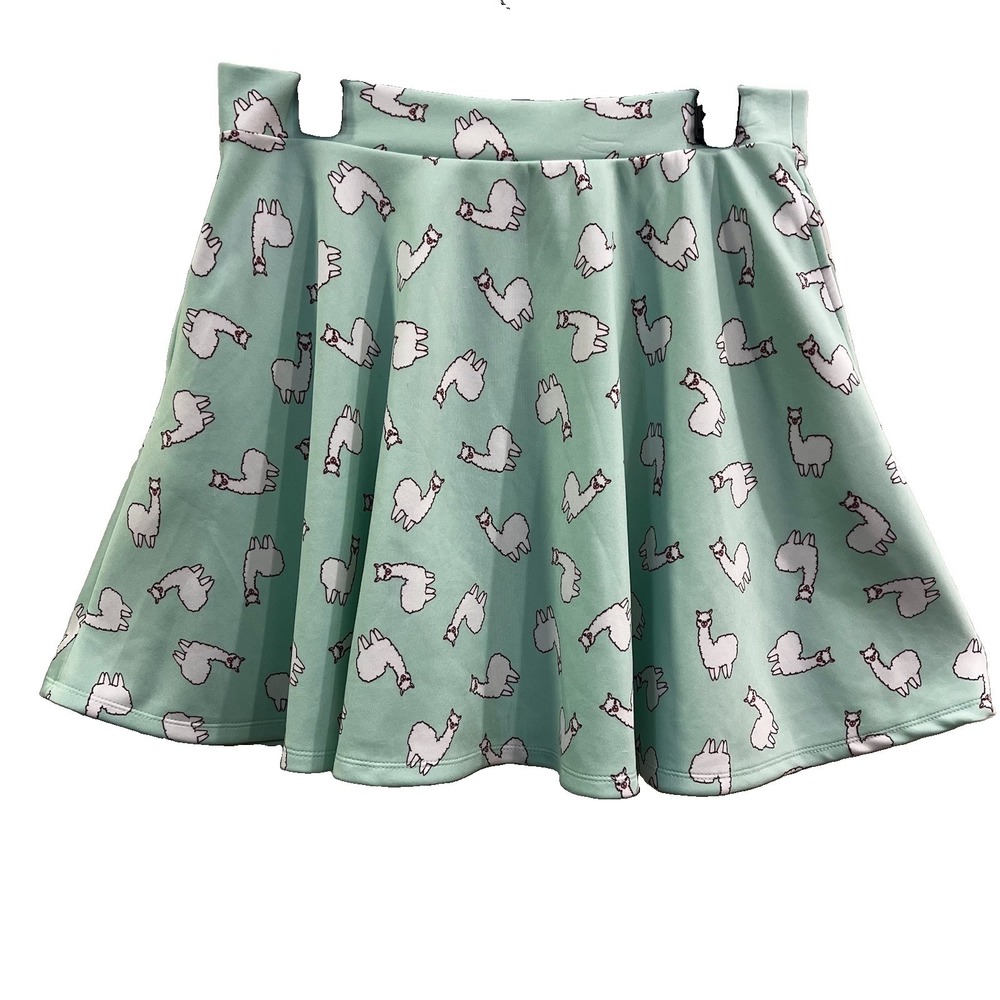 Hot Topic Alpaca Skirt -Llama Skater Skirt Mint Green Animals Large